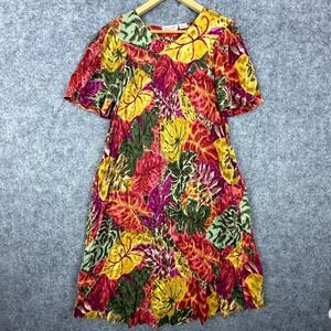 Sante Classics Patio House Dress Women Small Orange Yellow Tropical Botanical